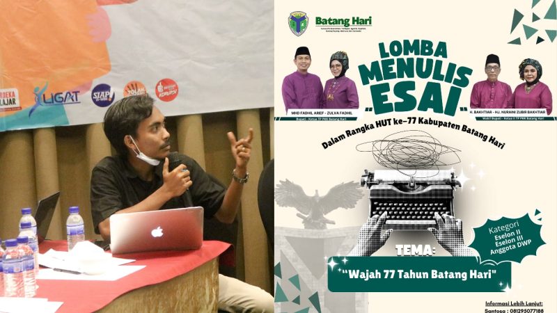 CEO Batang Hari Magazine, Muhamad Aryuda sampaikan ungkapan terima kasih kepada Bupati dan Bunda Literasi Batang Hari atas suksesnya penyelenggaraan lomba menulis esai.